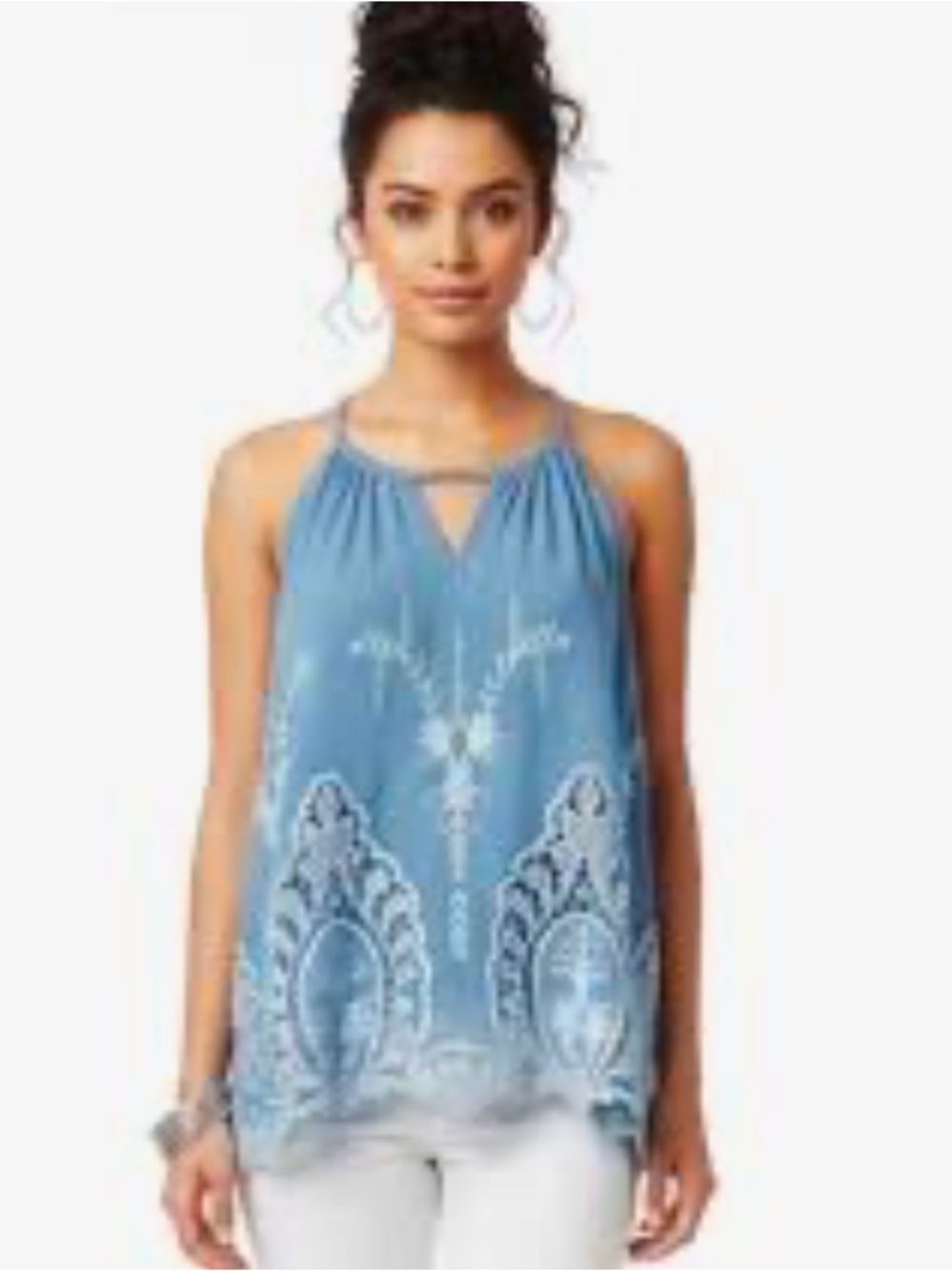 Taylor & Sage Blue Halter Top with Delicate Embroidery. Size Medium.